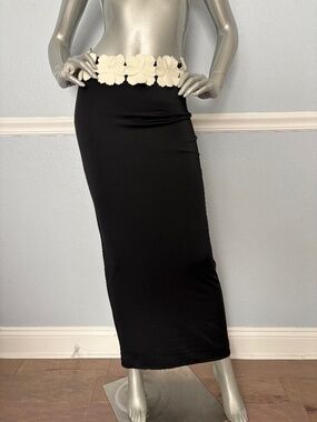 Bahia Maria Swim Fredrica Skirt Long Black Appliqué Floral Cover Up Nwt